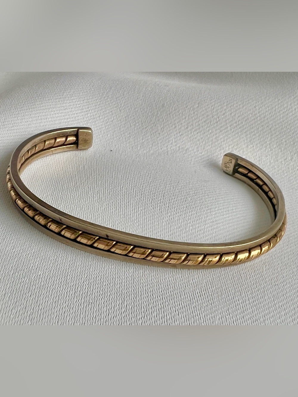 TAHE Gorgeous Dainty Sterling Silver And Gold Rope Detail Cuff Bracelet